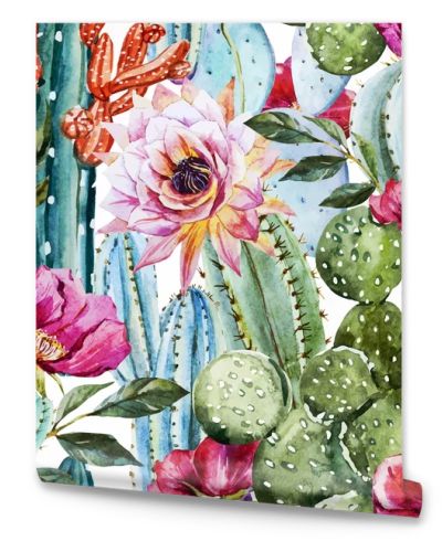 Watercolor cactus pattern