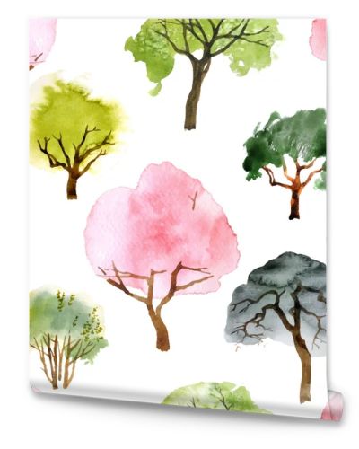 Watercolor trees seamless pattern