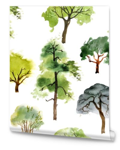 seamless pattern with watercolor trees