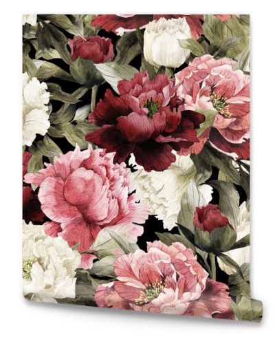 Seamless floral pattern with peonies