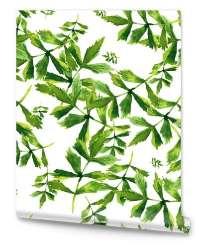 Watercolor seamless pattern with herbs and leaves.