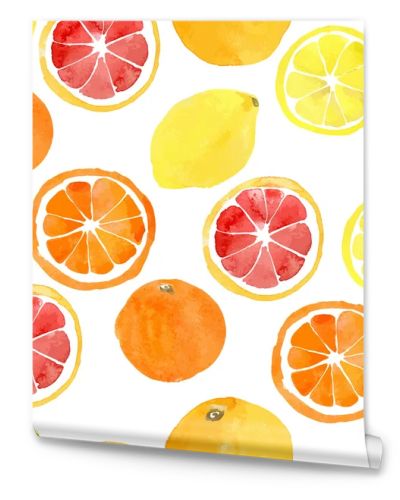 Seamless pattern with watercolor citrus