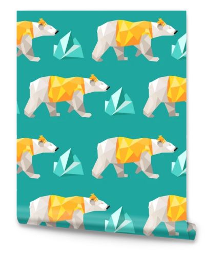 polygon white bears with icebergs, vector seamless pattern