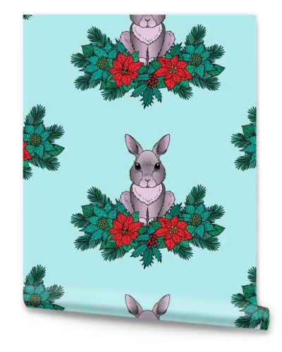 Winter Colorful Seamless Pattern with Rabbit