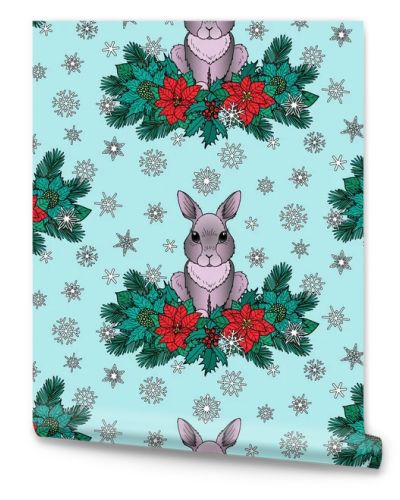 Winter Colorful Seamless Pattern with Rabbit