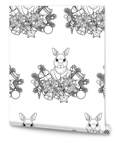 Chriatmas and New Year Seamless Pattern with Rabbit