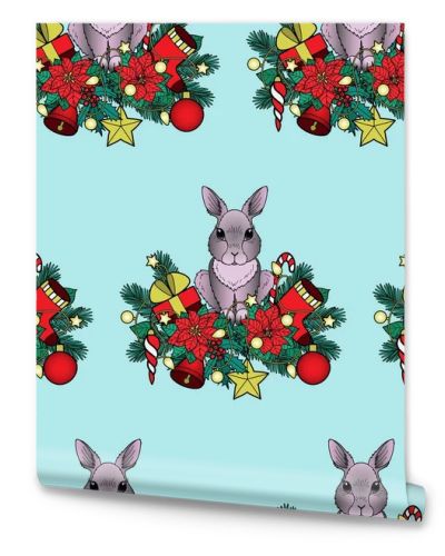 Chriatmas and New Year Seamless Pattern with Rabbit