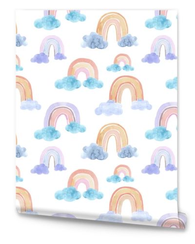 Watercolor Rainbows, Rainbows Pattern, Seamless Pattern, Pastel Colors Pattern, Nature Rainbow Pattern, Nursery Decor, Baby Design, Boho Rainbow, Boho Stile, Clouds Pattern