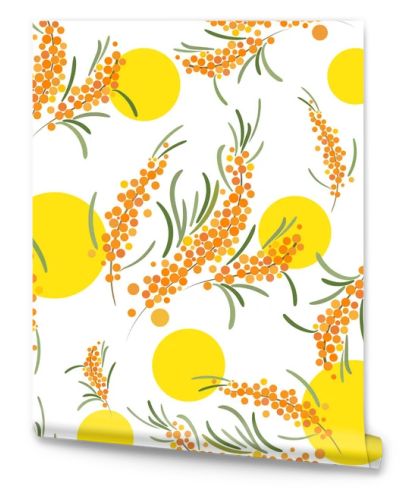 Seabuckthorn vector seamless pattern. Abstract floral background.