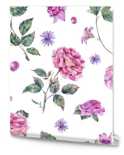 Watercolor decorative vintage pink roses seamless pattern