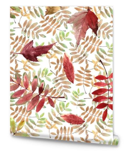 Watercolor pattern with bright autumn leaves isolated on white background