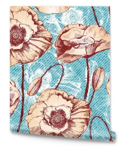 Vintage seamless pattern with poppy flowers