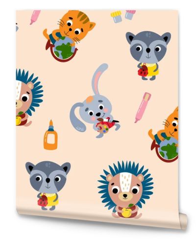 School vector seamless pattern. Animal students.