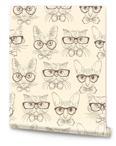 Cat hipsters seamless pattern