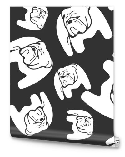 Bulldog monochrome vector seamless pattern.