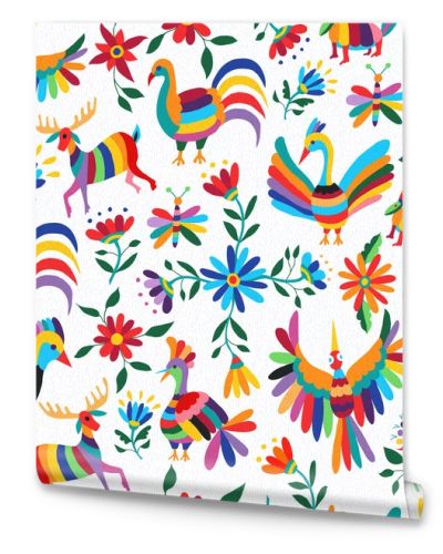 Mexican art pattern with animal and flowers