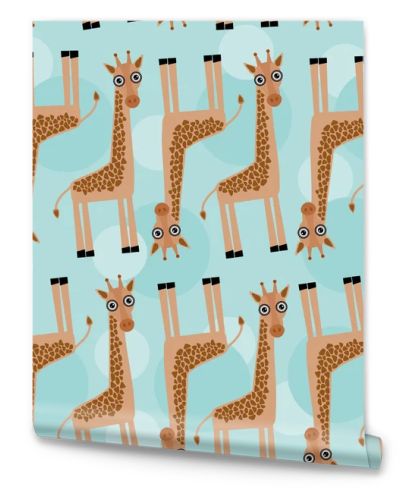 Giraffe Seamless pattern with funny cute animal on a blue backgr