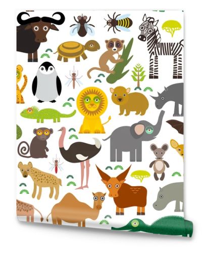 Seamless pattern Animal Africa parrot Hyena Rhinoceros Zebra Hippopotamus Crocodile Turtle Elephant snake camel tsetse ostrich lemur Chameleon Monkey Fennec fox Leo Leopard Giraffe buffalo Penguin. Ve