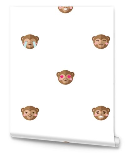Vector flat cartoon monkey heads with different emotions seamless pattern. Animal emoticons background.
