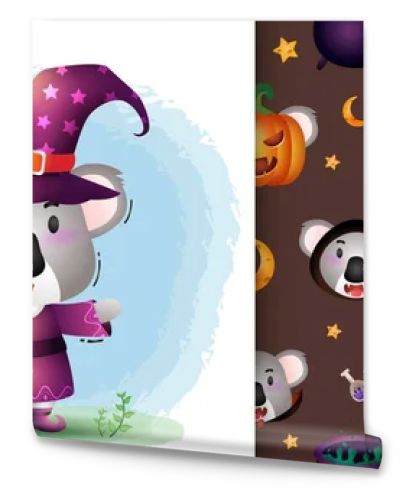 a cute koala with costume halloween character collection. seamless pattern and illustration designs
