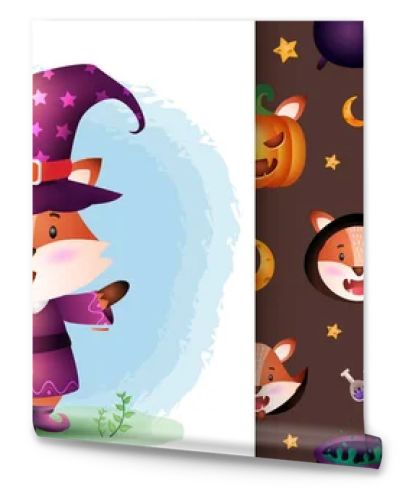a cute fox with costume halloween character collection. seamless pattern and illustration designs