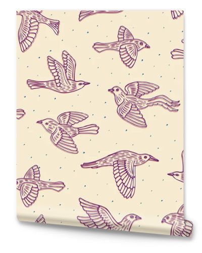 Hand drawn decorative birds seamless pattern. Animal vector illustration