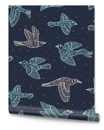 Hand drawn decorative birds seamless pattern. Animal vector illustration