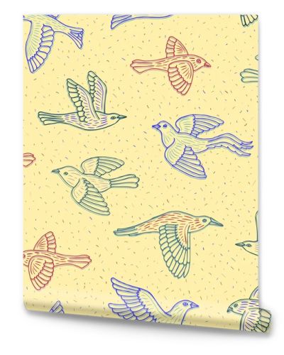 Hand drawn decorative birds seamless pattern. Animal vector illustration