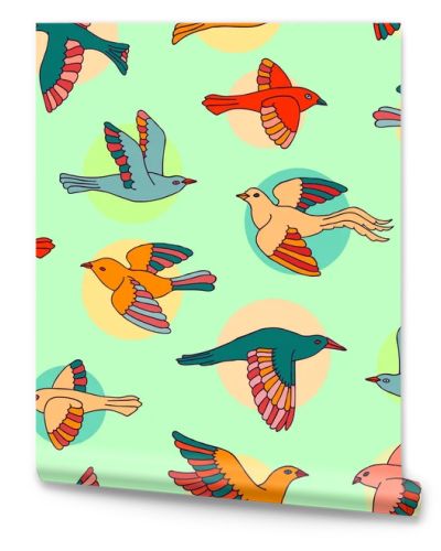 Hand drawn decorative birds seamless pattern. Animal vector illustration