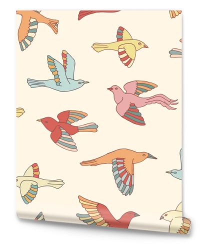 Hand drawn decorative birds seamless pattern. Animal vector illustration