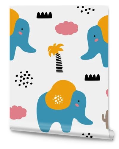 Elephant seamless pattern. Animal jungle baby vector background