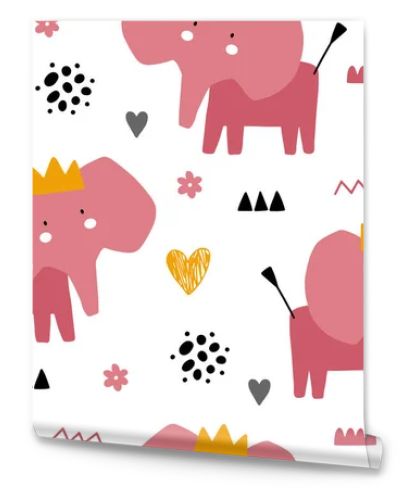 Elephant seamless pattern. Animal jungle baby vector background