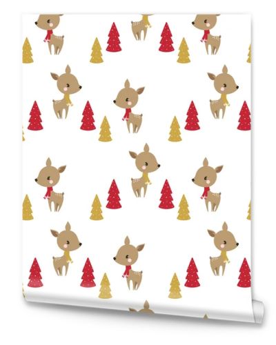 cute deer seamless pattern, animal cartoon holidays background, wildlife character