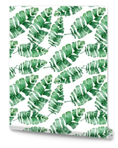 Watercolor tropical palm leaves seamless pattern. Jungle leaf hand drawn illustration