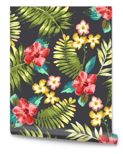 Seamless hand draw tropical flower blossom vector pattern