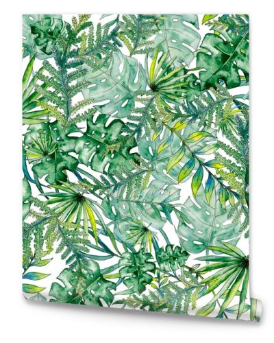 Tropical seamless pattern with palm leaves, monstera, banana leaves and other exotic leaves. perfect for scrapbooking and gift wrapping, also suitable for prints on clothes.