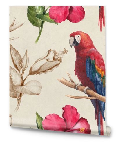 Macaw and hibiscus flower  pattern