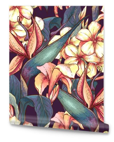 Tropical seamless pattern with exotic flowers.