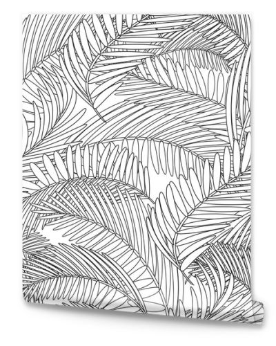 Palm leaves coloring page, seamless pattern. Outline vector stock illustration. Plant in A4 format as an ornament for coloring. Exotic palm leaves, texture or coloring page. Outline illustration