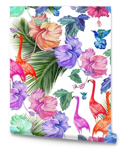 Tropical pattern with flamingos