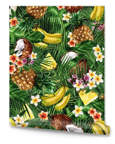 Watercolor Seamless pattern - Tropical Fruity background
