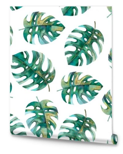 seamless pattern with botanical illustration, monstera leaves, tropical pattern