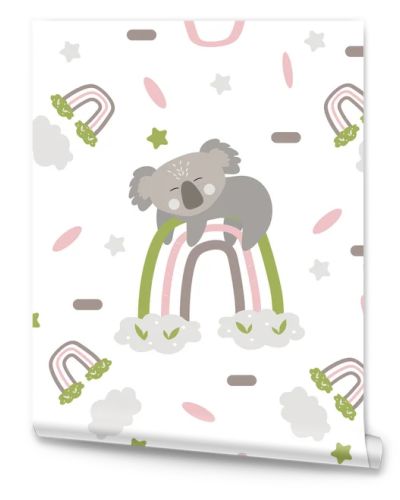 Seamless pattern jungle animals, koala rainbow. white background