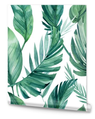 Tropical green leaves seamless patterns. Exotic wallpaper