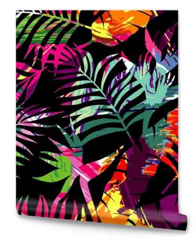 tropical plants silhouette painting brash seamless background