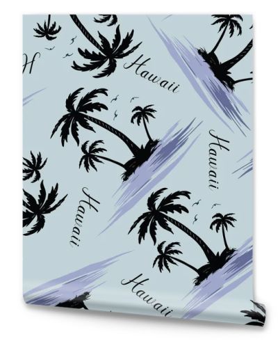 palm tree island with beautiful tropical birds seamless pattern design