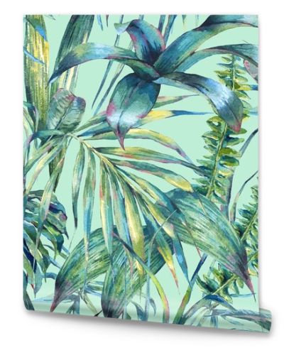 Natural leaves exotic watercolor seamless pattern