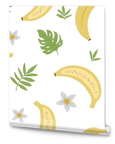 Vector banana seamless pattern. Jungle fruit repeat background. Hand drawn flat exotic texture. Bright childish healthy tropical summer food digital paper