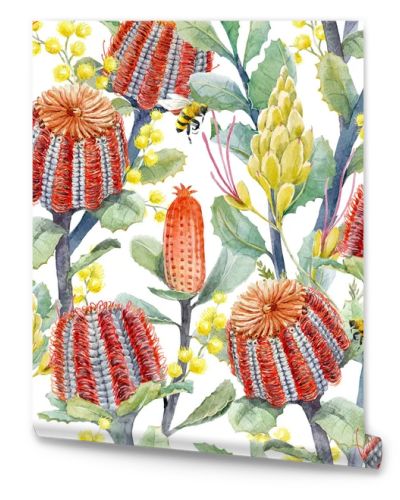 Watercolor australian banksia floral pattern