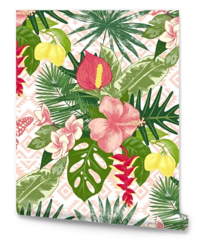 Seamless pattern with tropical plants
